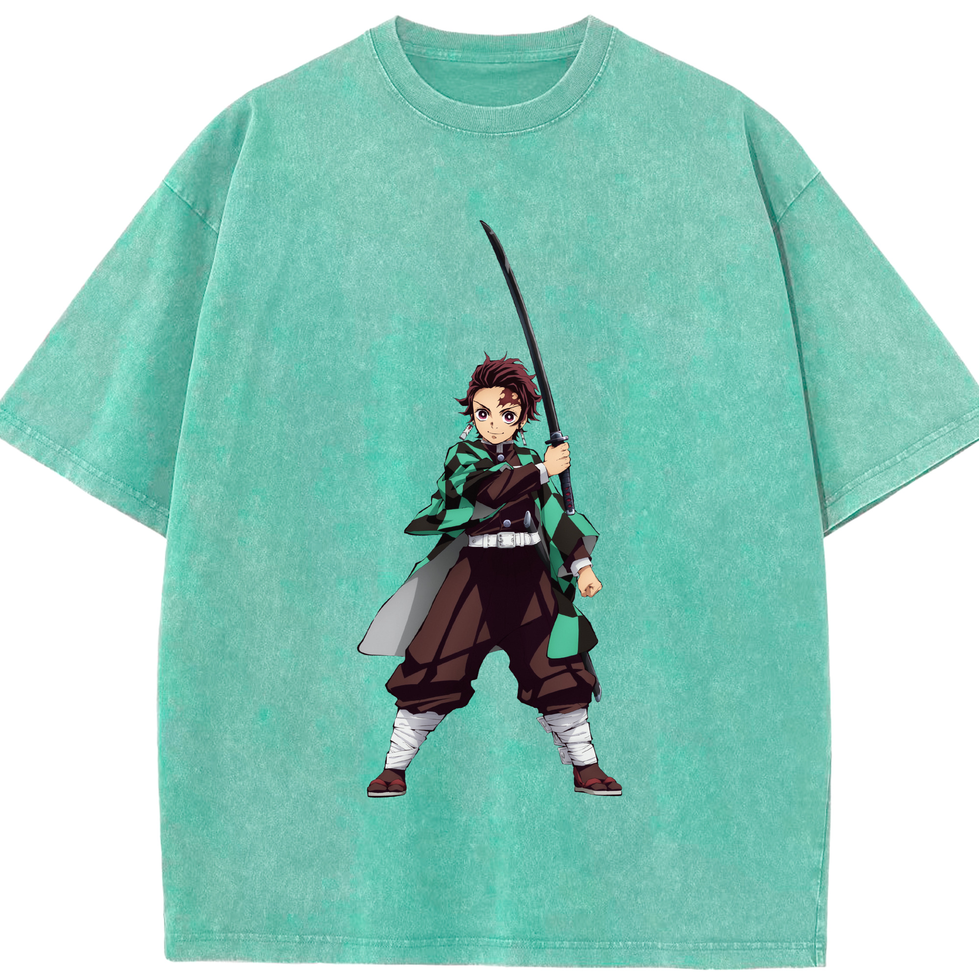 （画像用） 鬼滅の刃 竈門 炭治郎／かまど たんじろう Kamado Tanjirou 綿100% ヴィンテージ風 半袖Tシャツ（フロントプリント）